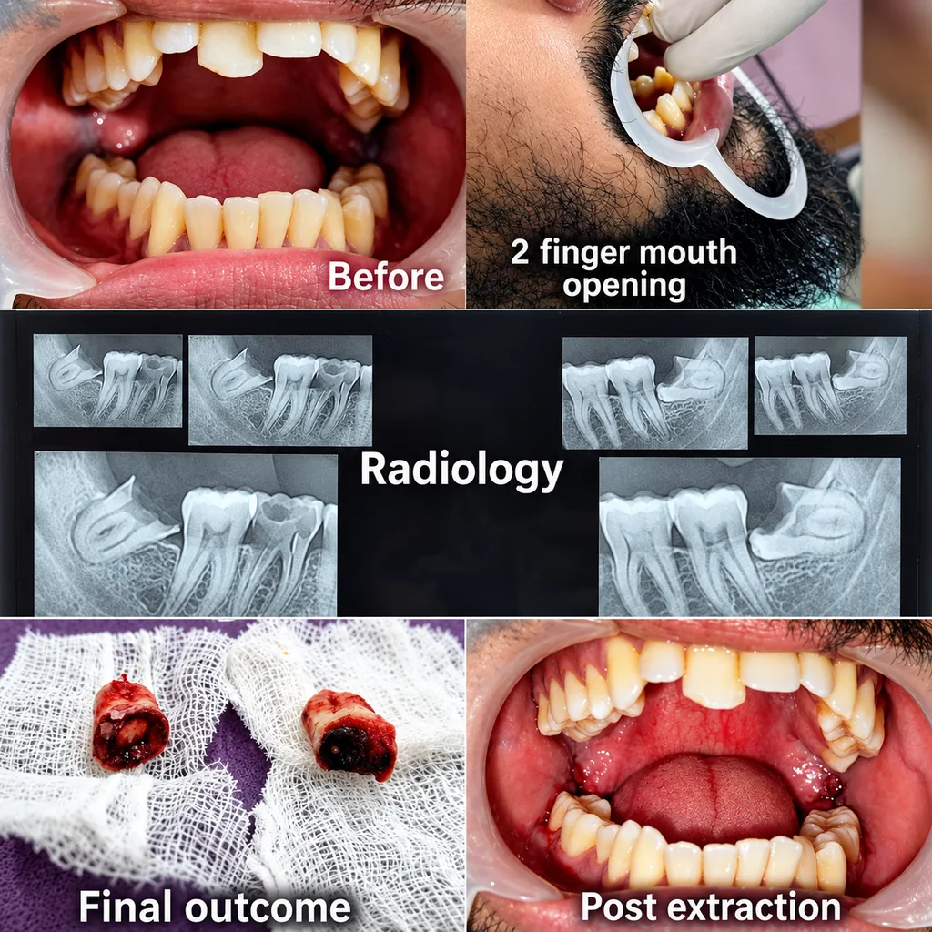 Impacted wisdom tooth extraction surgery with X-rays