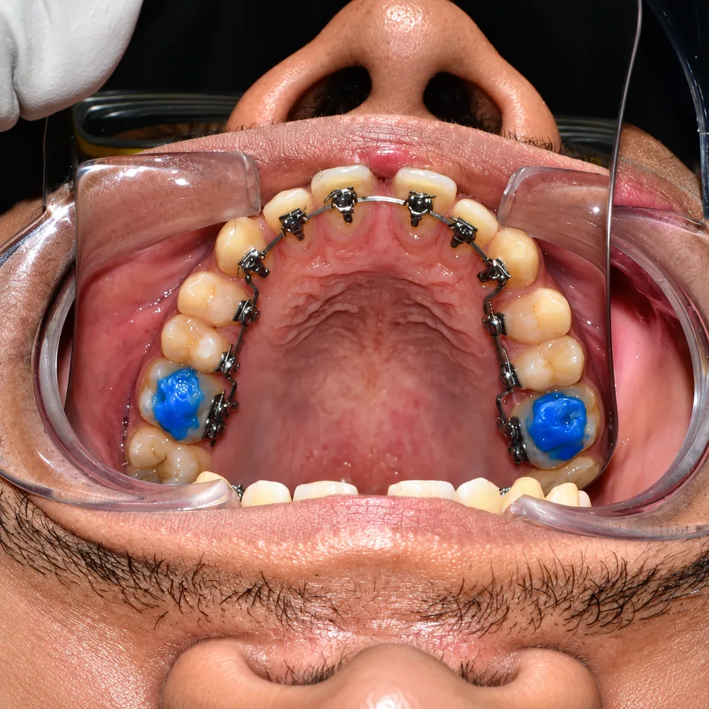 Hidden lingual braces treatment on upper teeth arch
